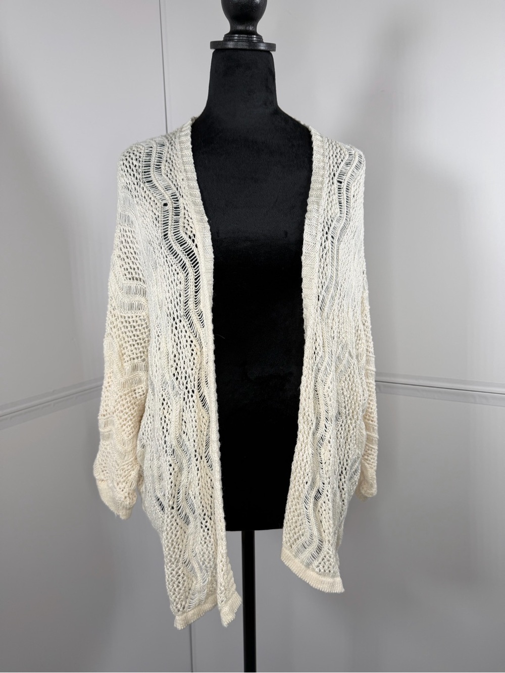 Windsor Cream Open Knit Boho Cardigan Sweater One Size